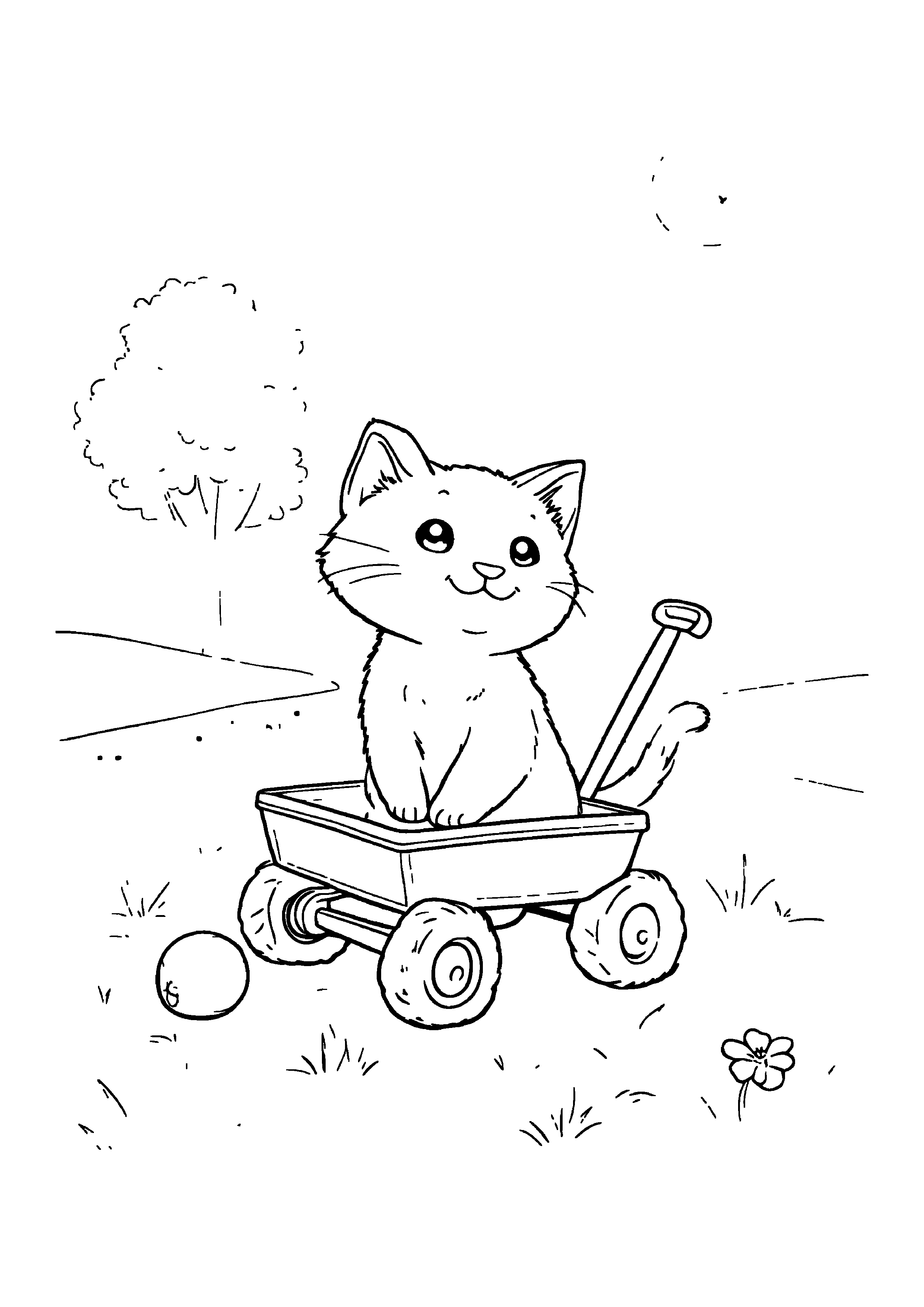 Coloring Page — Cat In Wagon
