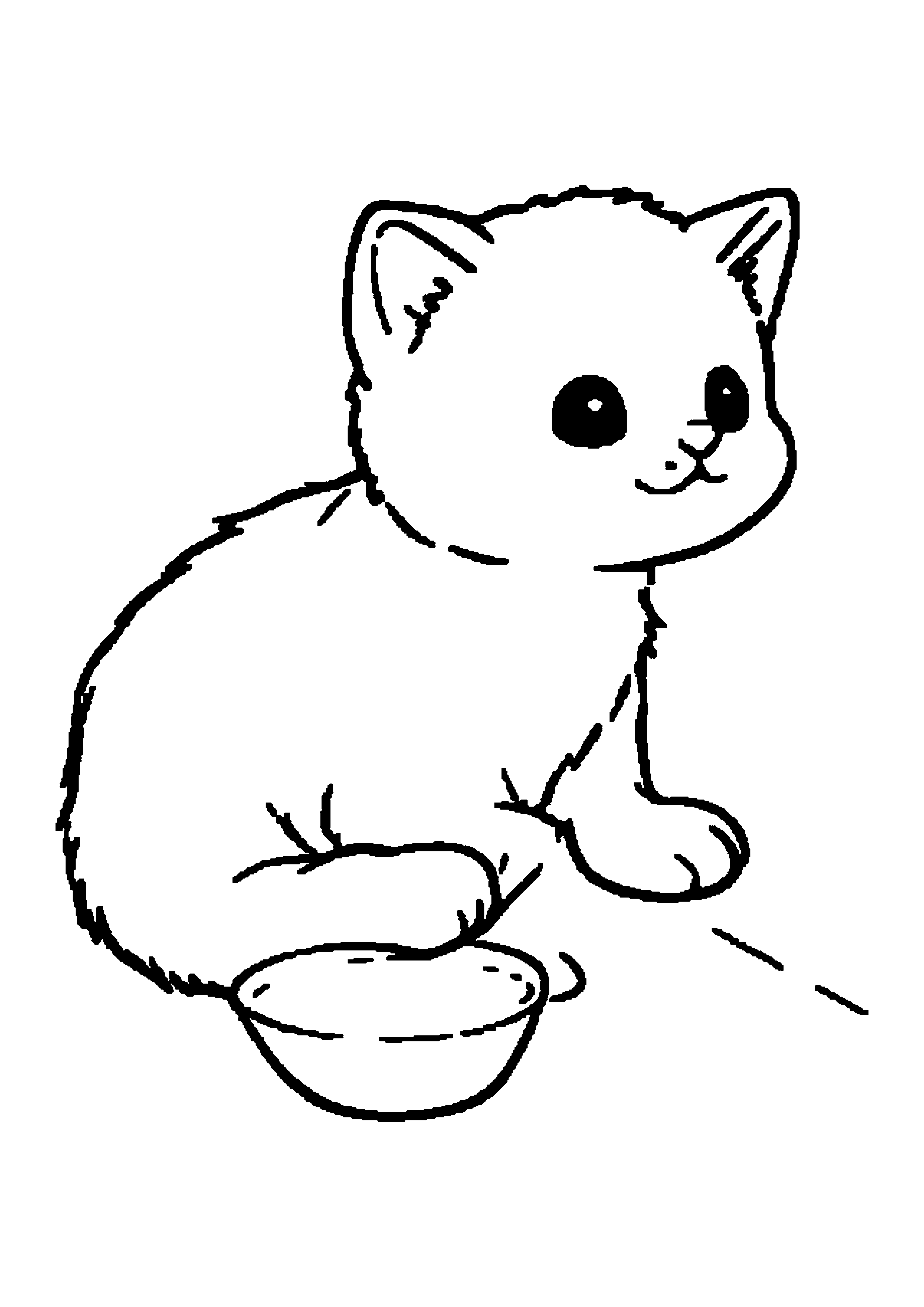Coloring Page — Kitten With Milk Bowl