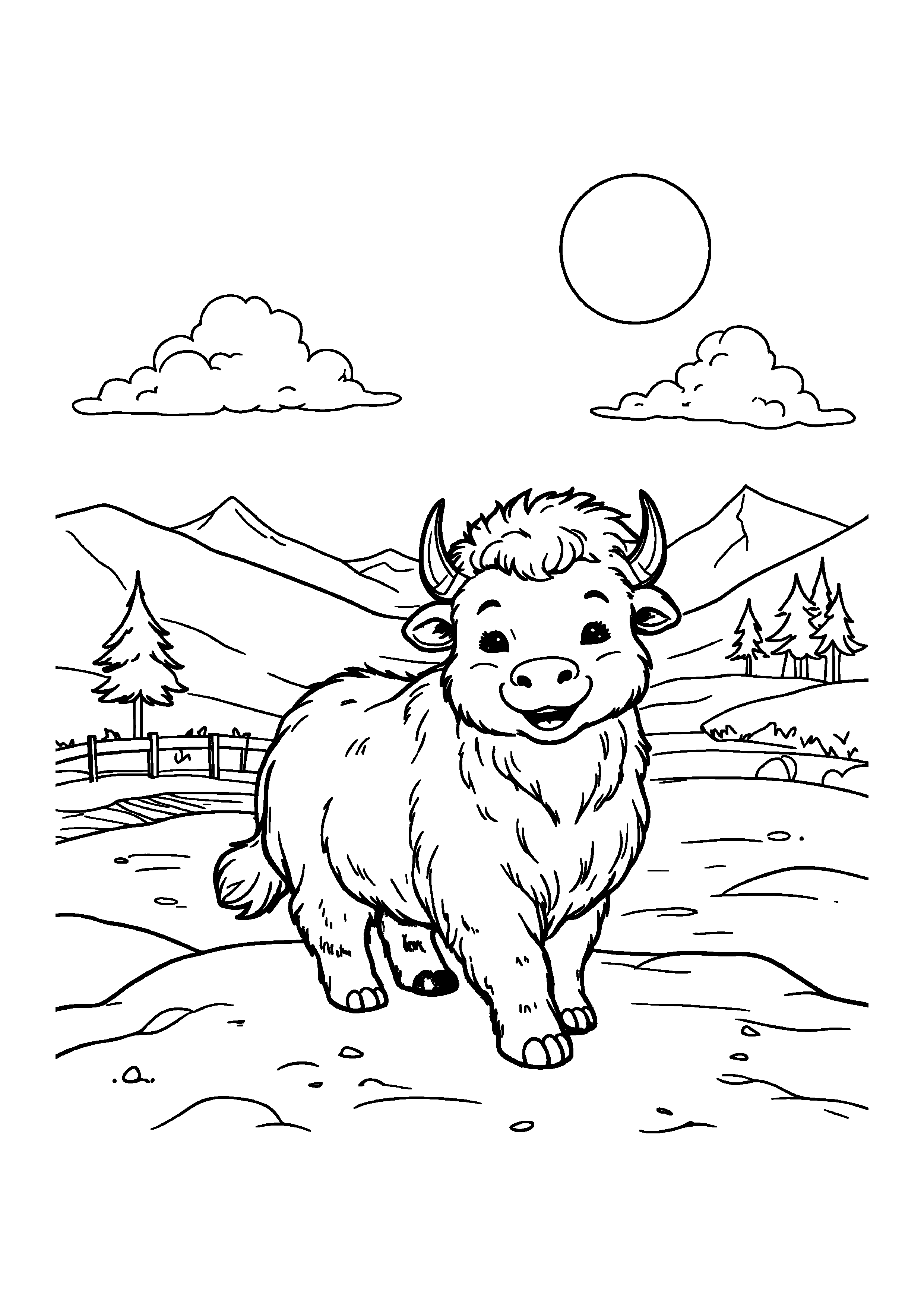 Coloring Page — Smiling Musk Ox
