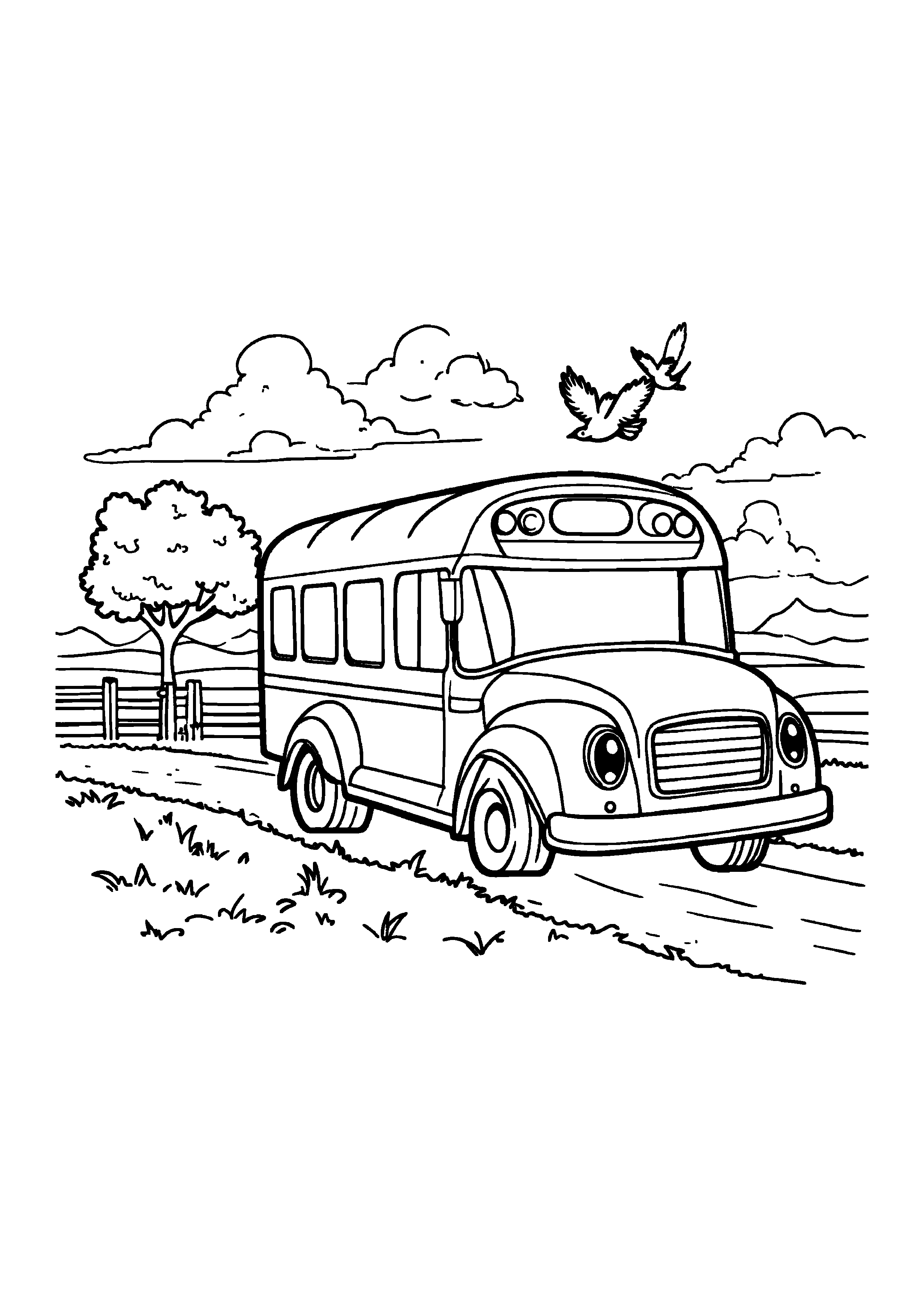 Coloring Page — Cute School Bus