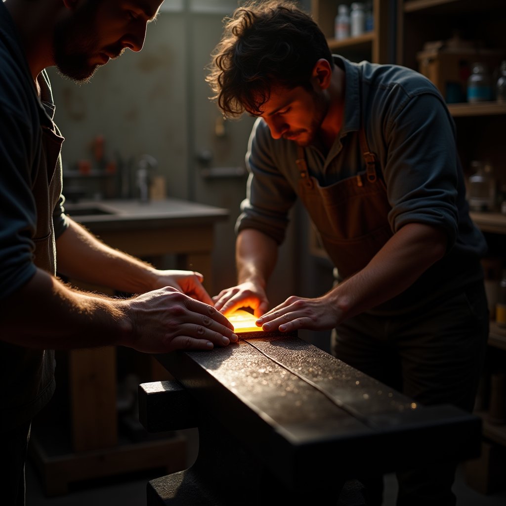 Forging the Damascus Pattern - Crafts AI stock