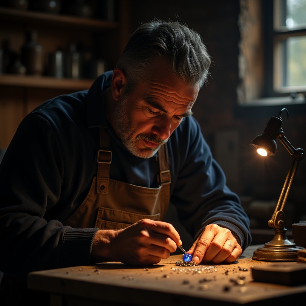 Jeweler's Precision in Golden Glow - Crafts AI stock