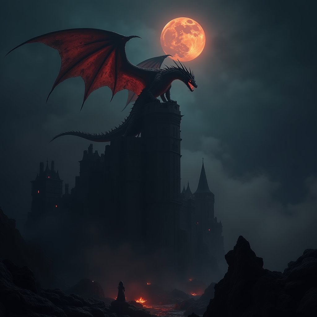 Crimson Wyrm of Ruin - Dark Fantasy AI stock