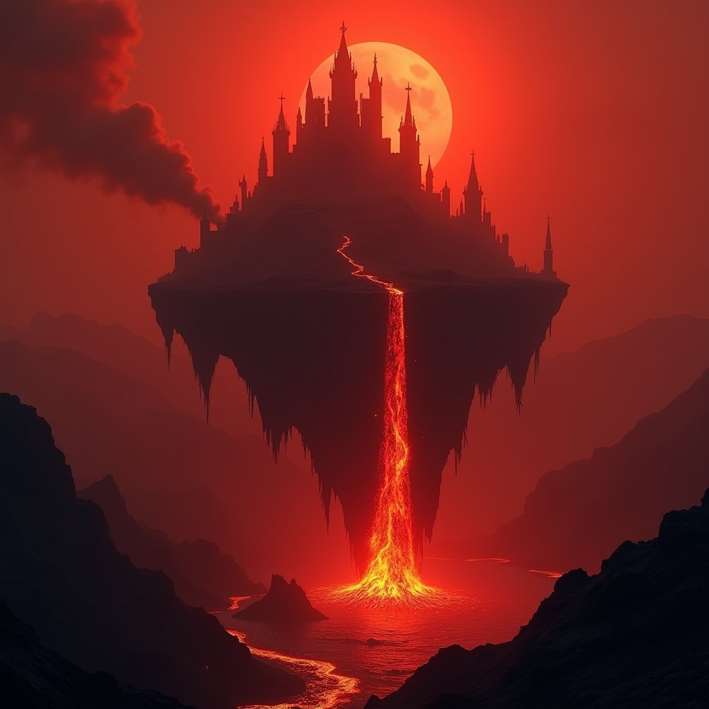 Obsidian Spires Above the Magma Sea - Dark Fantasy AI stock