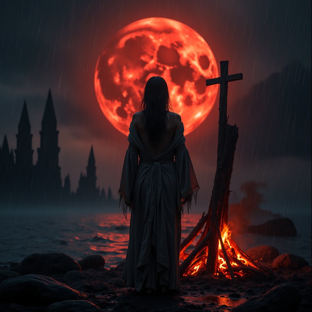 Pyre Beneath the Blood Moon - Dark Fantasy AI stock
