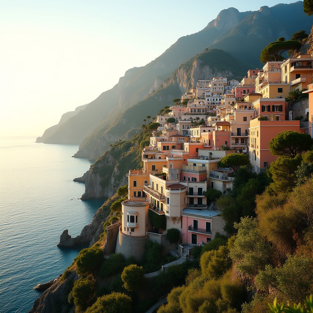 Amalfi Coast Golden Hour - Drone & Aerial AI stock