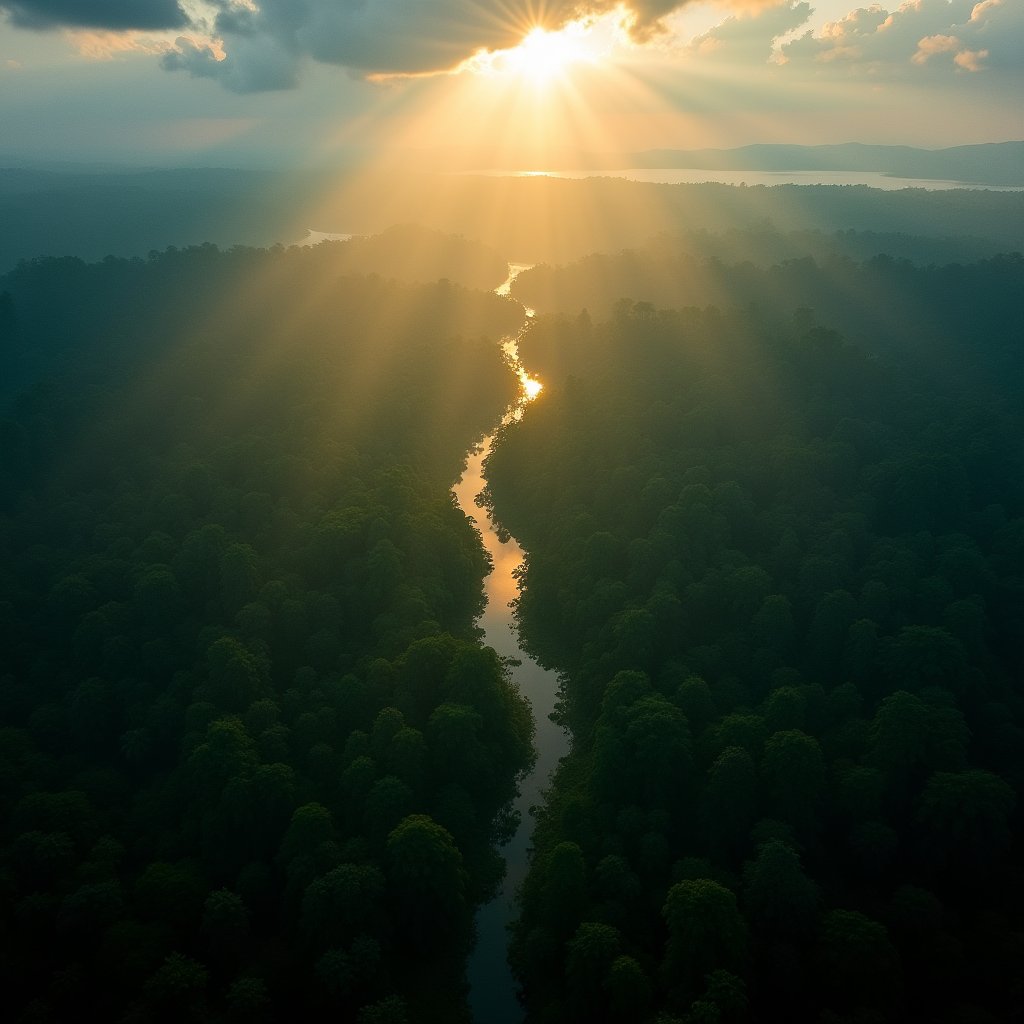 River of Green and Gold - Drone & Aerial AI stock
