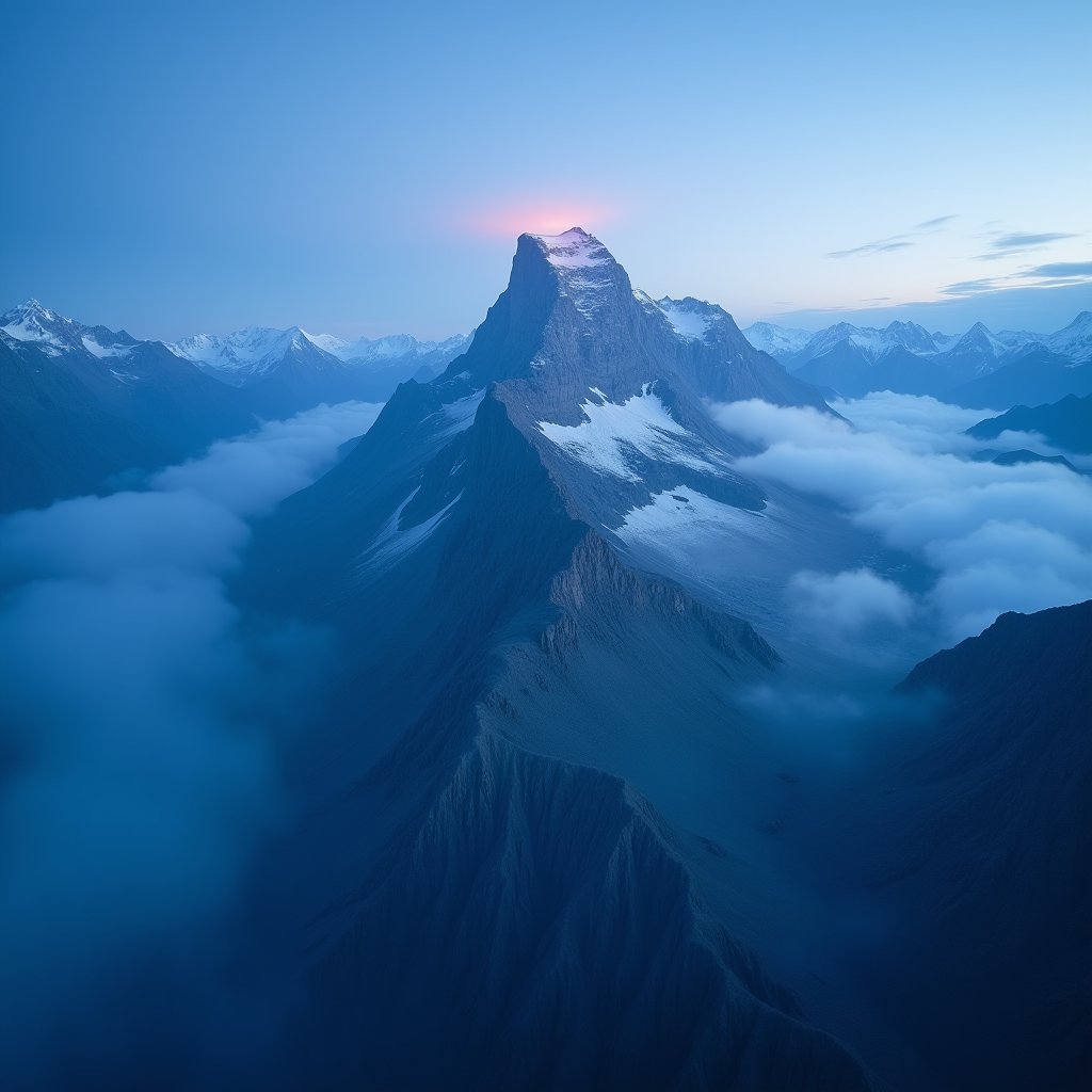 Glacier Peak at Blue Hour - Drone & Aerial AI stock