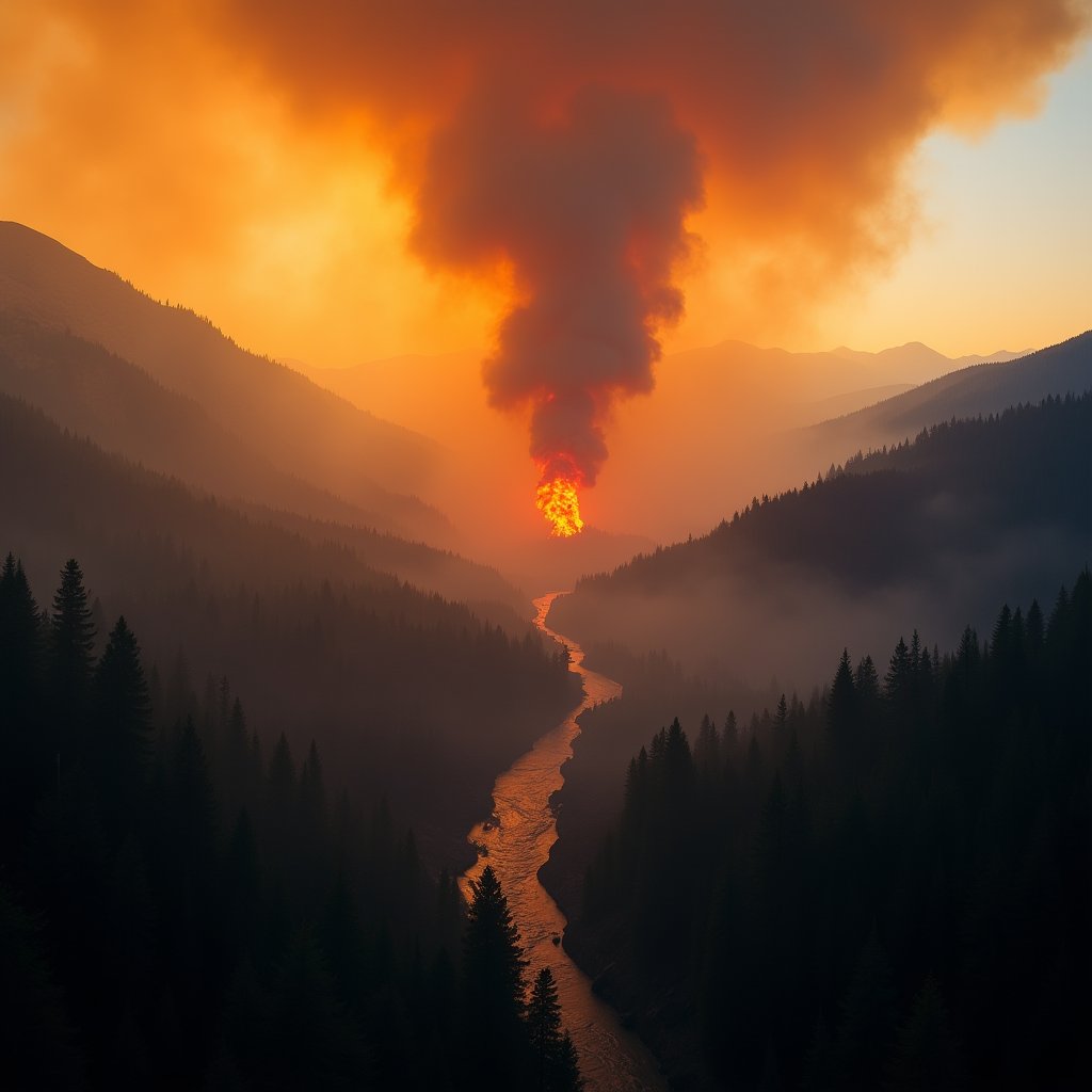 Ember River in the Pines - Drone & Aerial AI stock