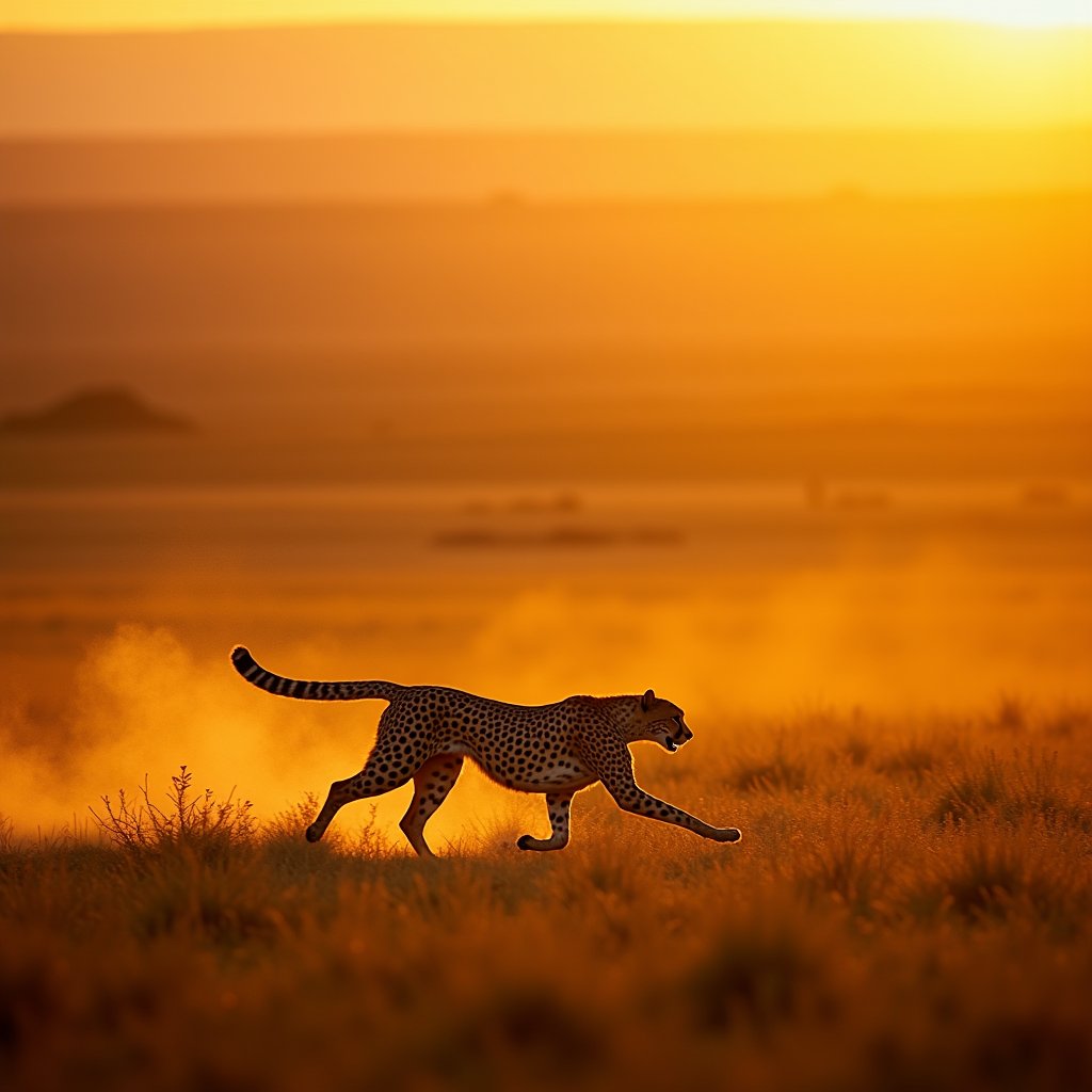 Golden Hour Pursuit on the Serengeti - Drone & Aerial AI stock