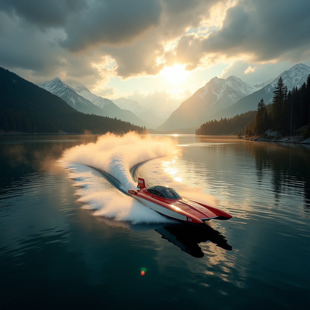 Rooster Tail on Stormy Lake - Drone & Aerial AI stock