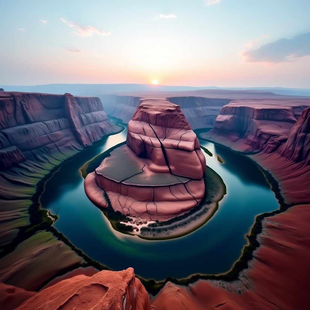 Emerald Meander at Blue Hour - Drone & Aerial AI stock
