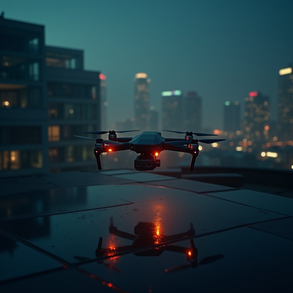 Neon Drone Over City - Economy AI stock