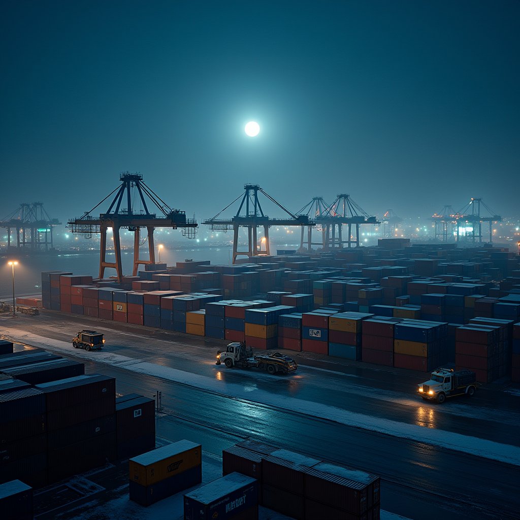 Moonlit Rotterdam Port - Economy AI stock