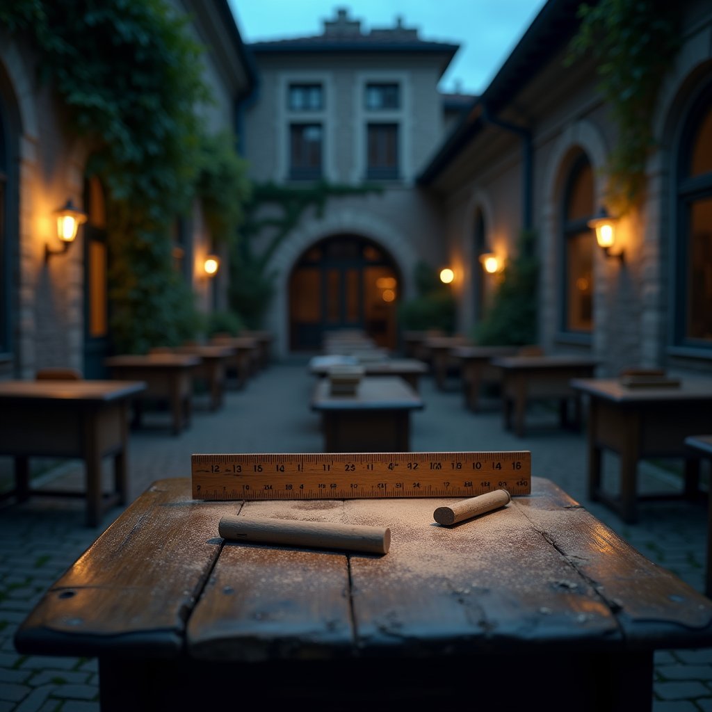 Ruler Spins in Twilight Courtyard - Education AI stock