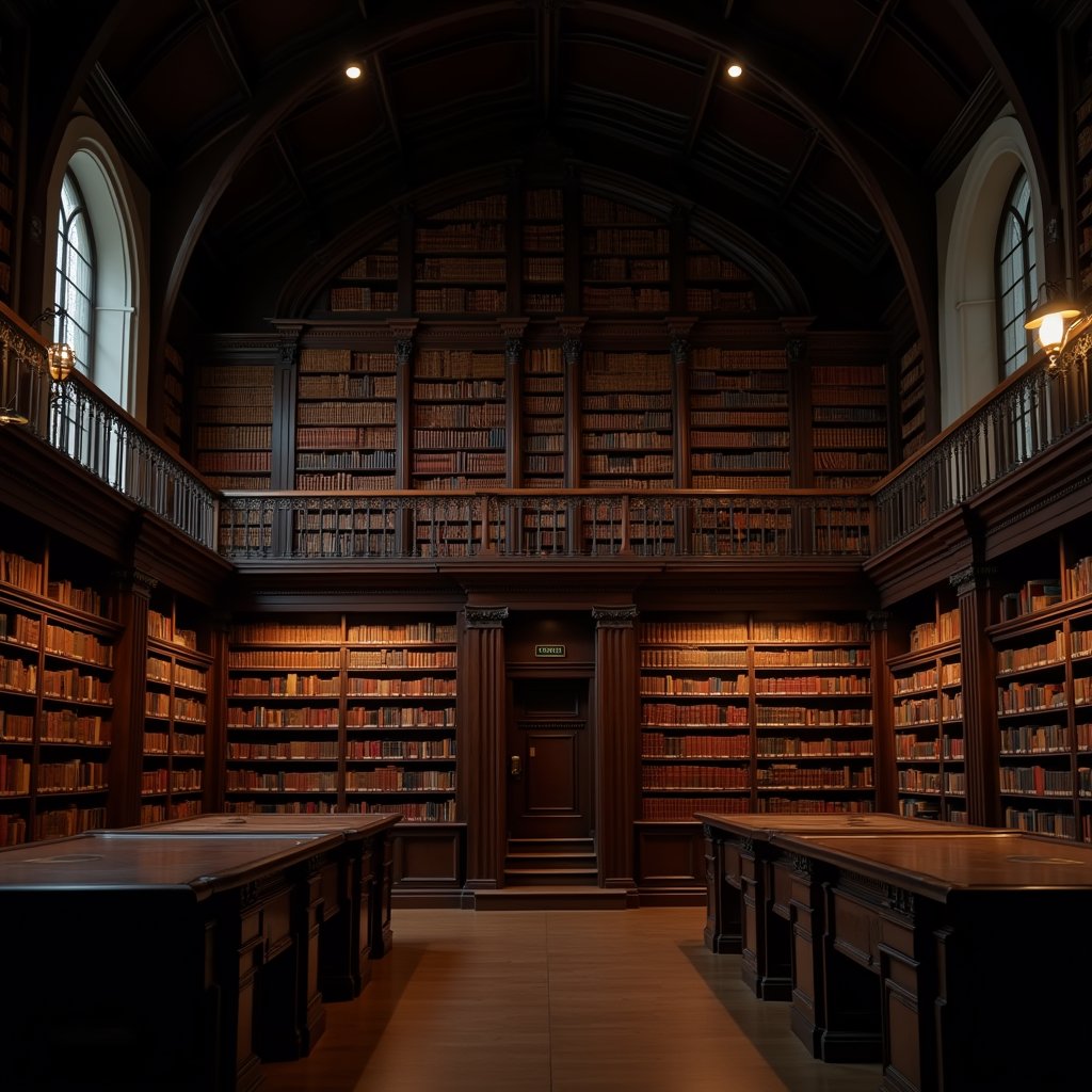 Lamplight Over Library Spines