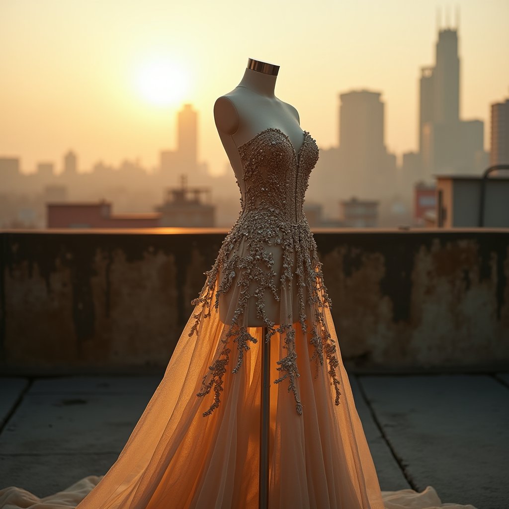 Gilded Threads of Dusk - Fashion & Beauty AI stock