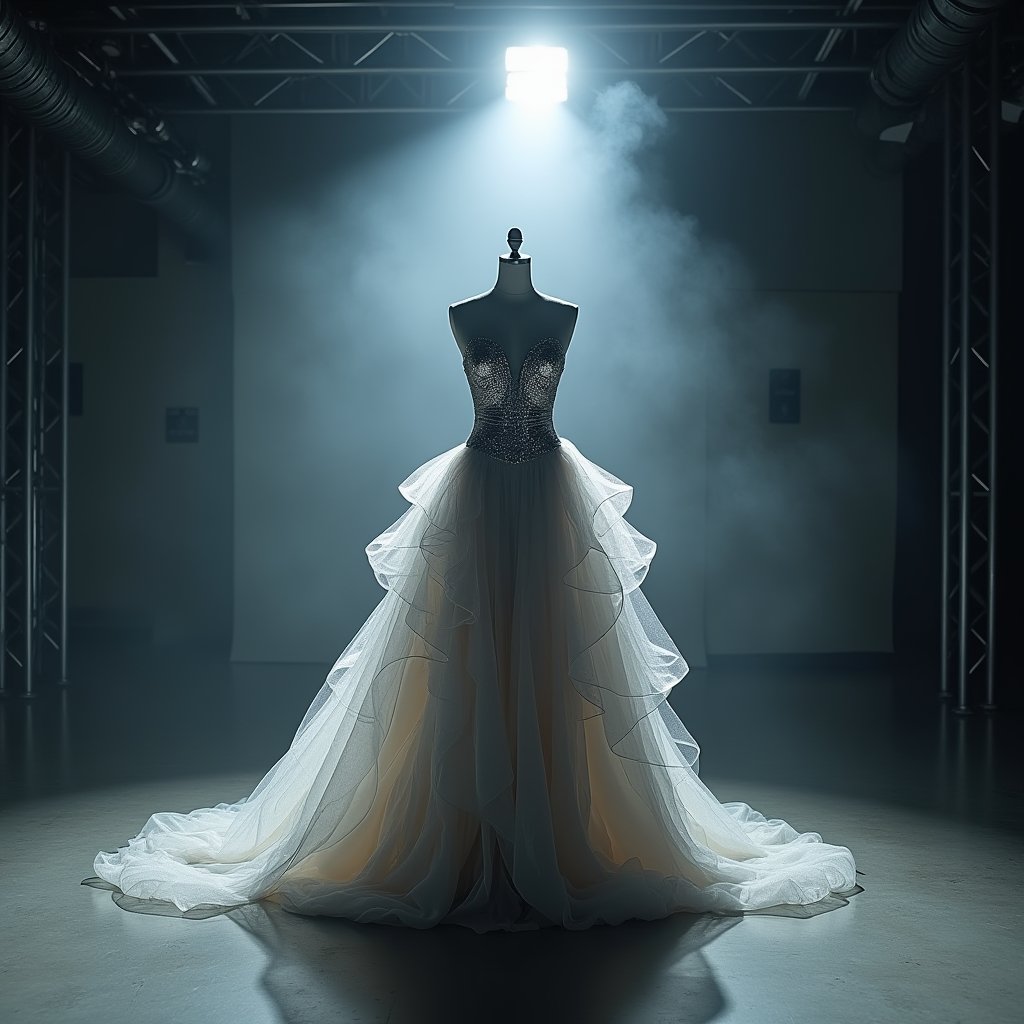 Silver Couture in Shadows - Fashion & Beauty AI stock