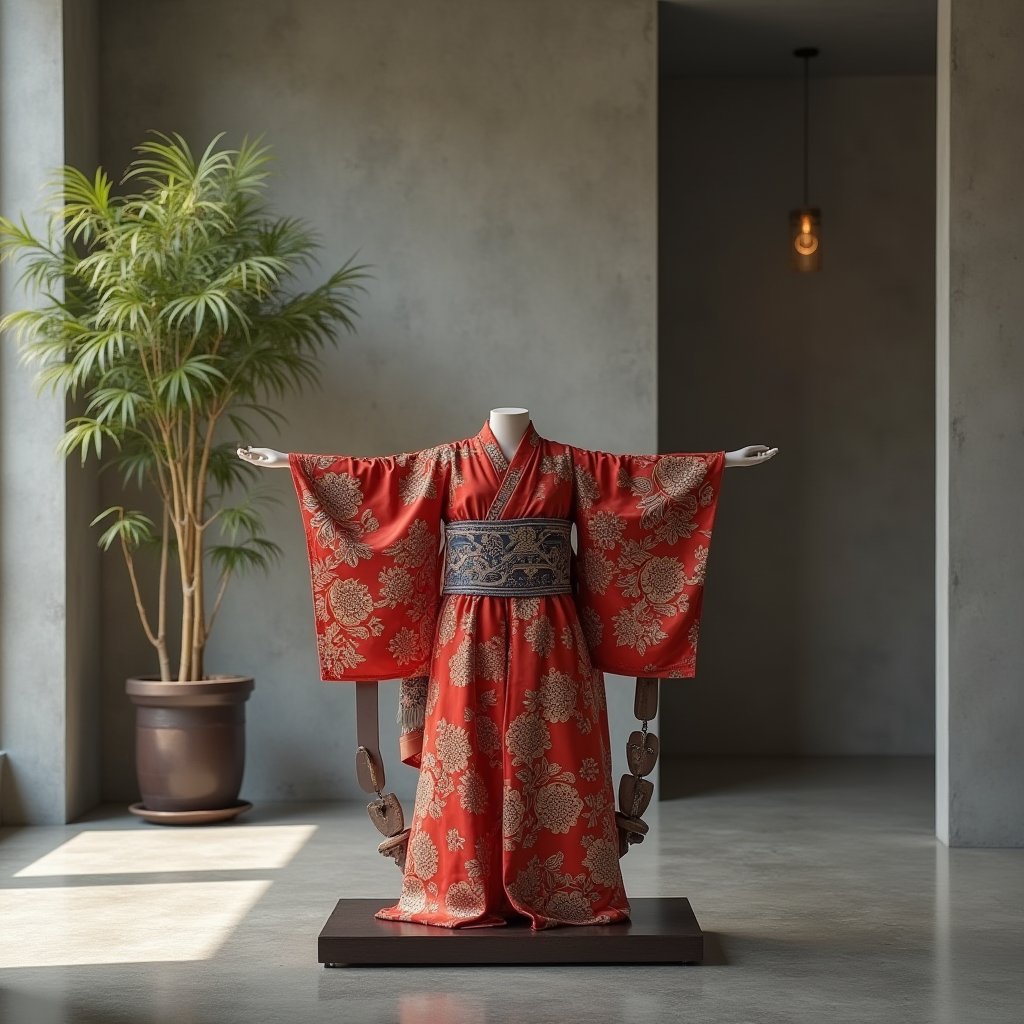 Crimson Silk, Urban Stillness - Fashion & Beauty AI stock