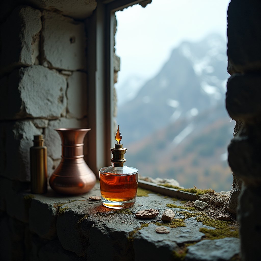 Amber Drop in Alpine Ruin - Fashion & Beauty AI stock
