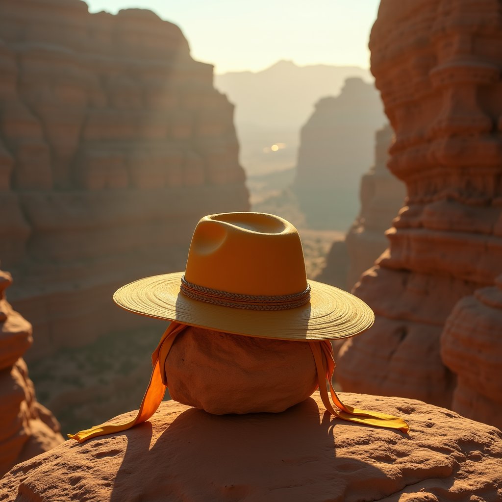 Saffron Hat on Red Stone - Fashion & Beauty AI stock