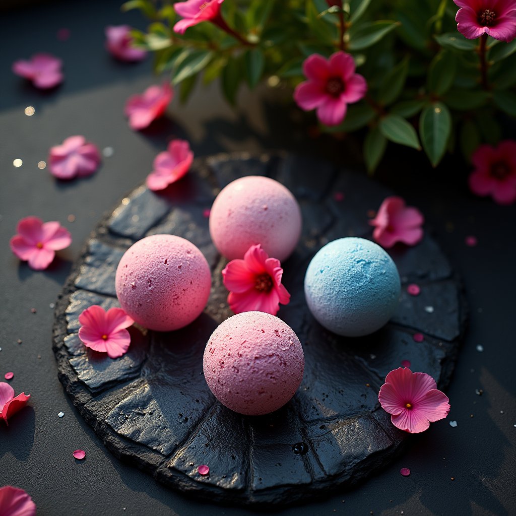 Fizzing Petals on Wet Slate - Fashion & Beauty AI stock