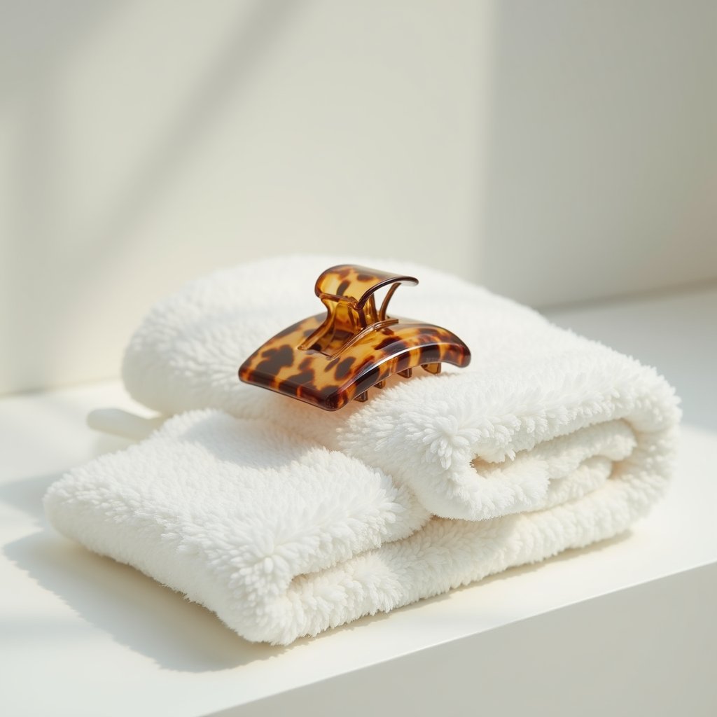 Amber Clasp on White Towel