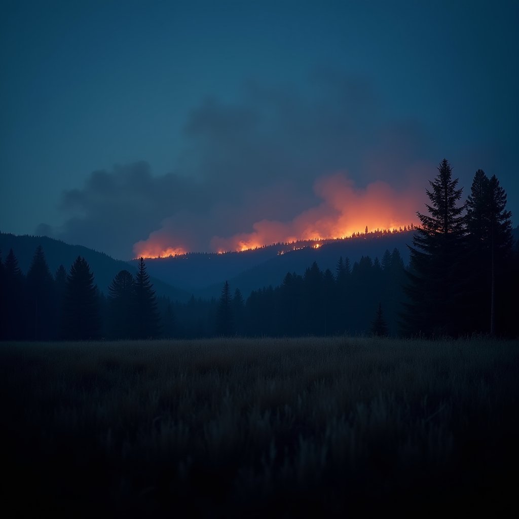 Ember Ridge at Night - Fire & Explosions AI stock