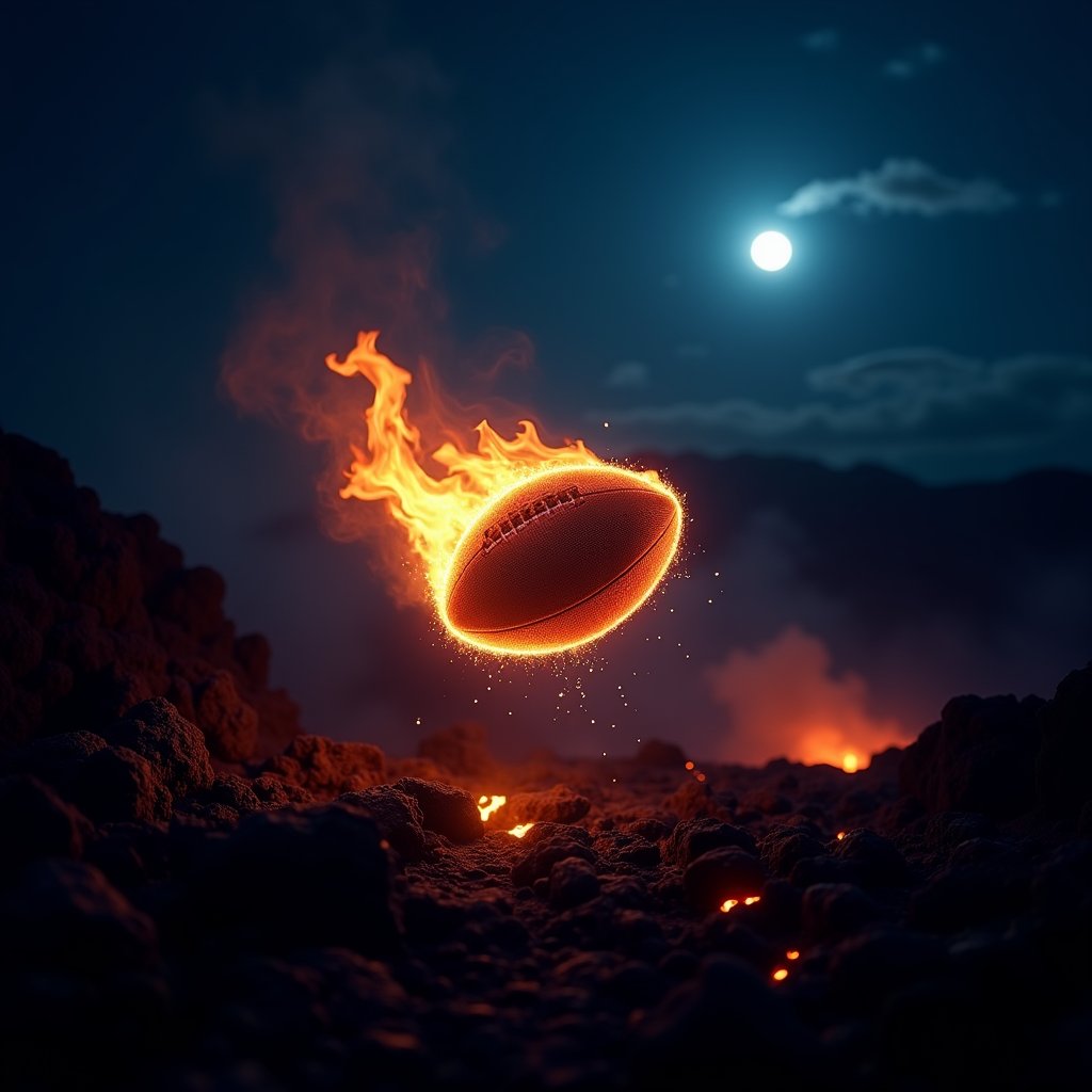 Burning Football Over Lava - Fire & Explosions AI stock