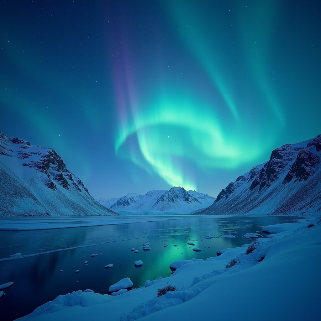 Aurora's Frozen Mirror - Fire & Water AI stock