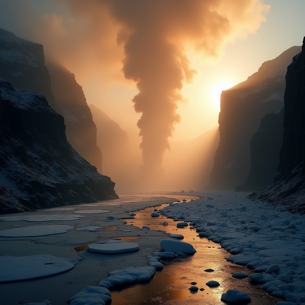 Ash on Frozen Canyon River - Fire & Water AI stock