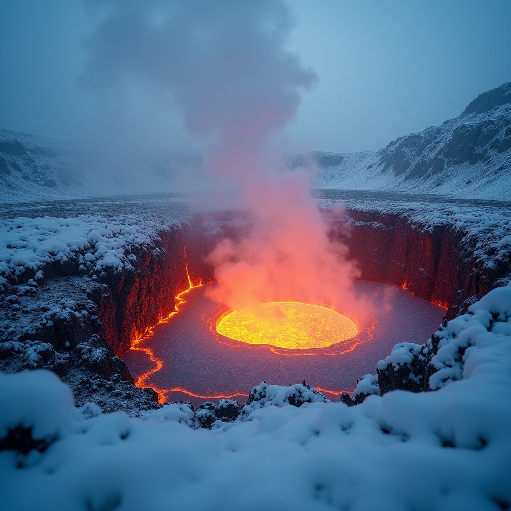 Blizzard Above Molten Lava
