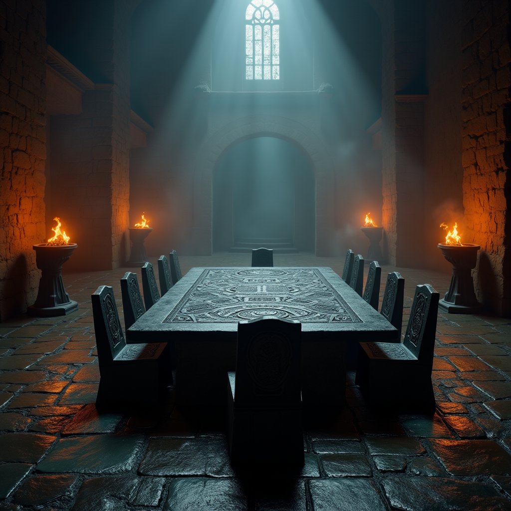 Obsidian Table Beneath Torchlight - Games AI stock
