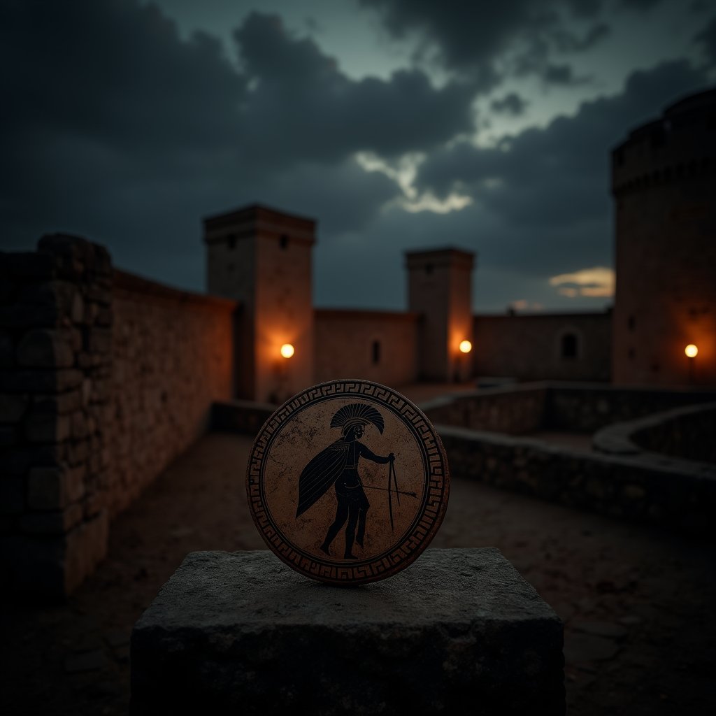 Hoplite Shield in Torchlight - History AI stock