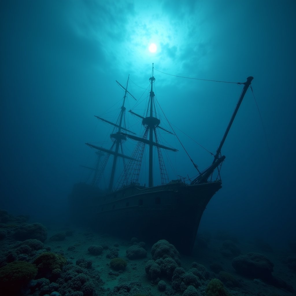Ghost Ship in Moonlight - Horror AI stock