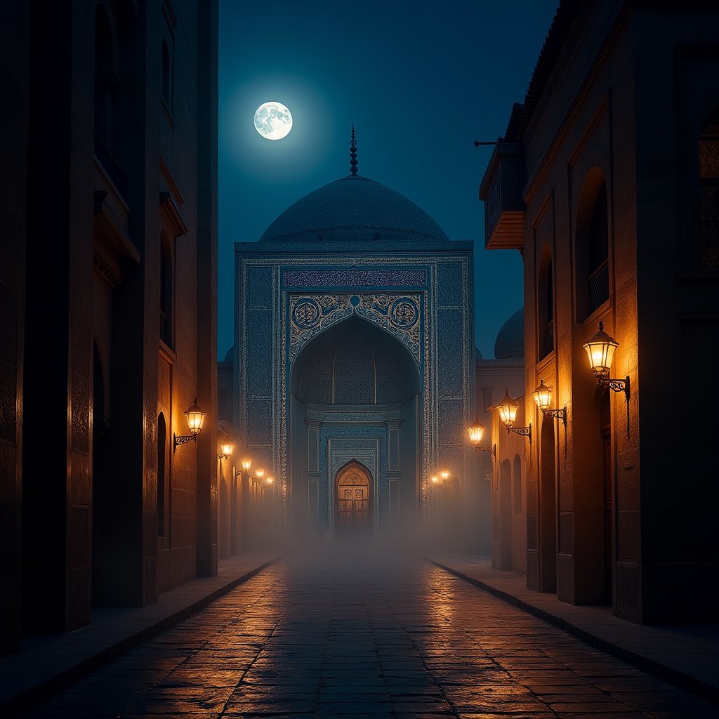 Moonlit Wazir Khan Tiles - Islamic AI stock