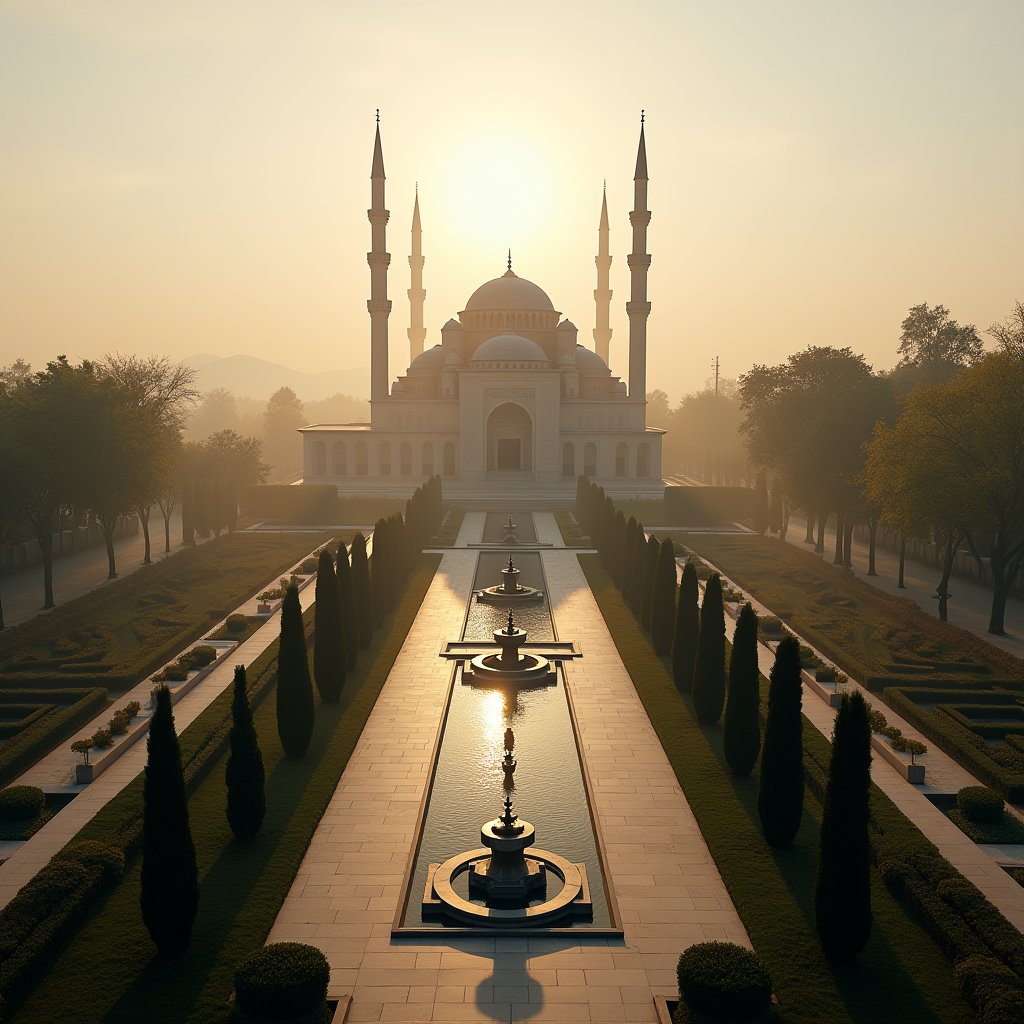 Minarets Above the Fountain - Islamic AI stock