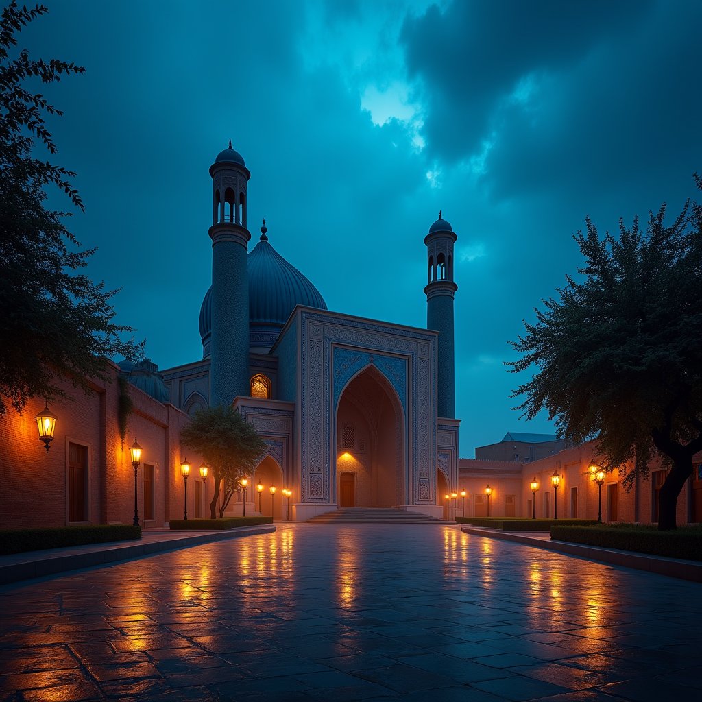 Lanterns on Samarkand's Blue Tiles - Islamic AI stock