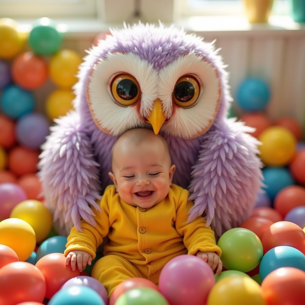 Owl and Toddler Ball Pit Joy - Kids AI stock