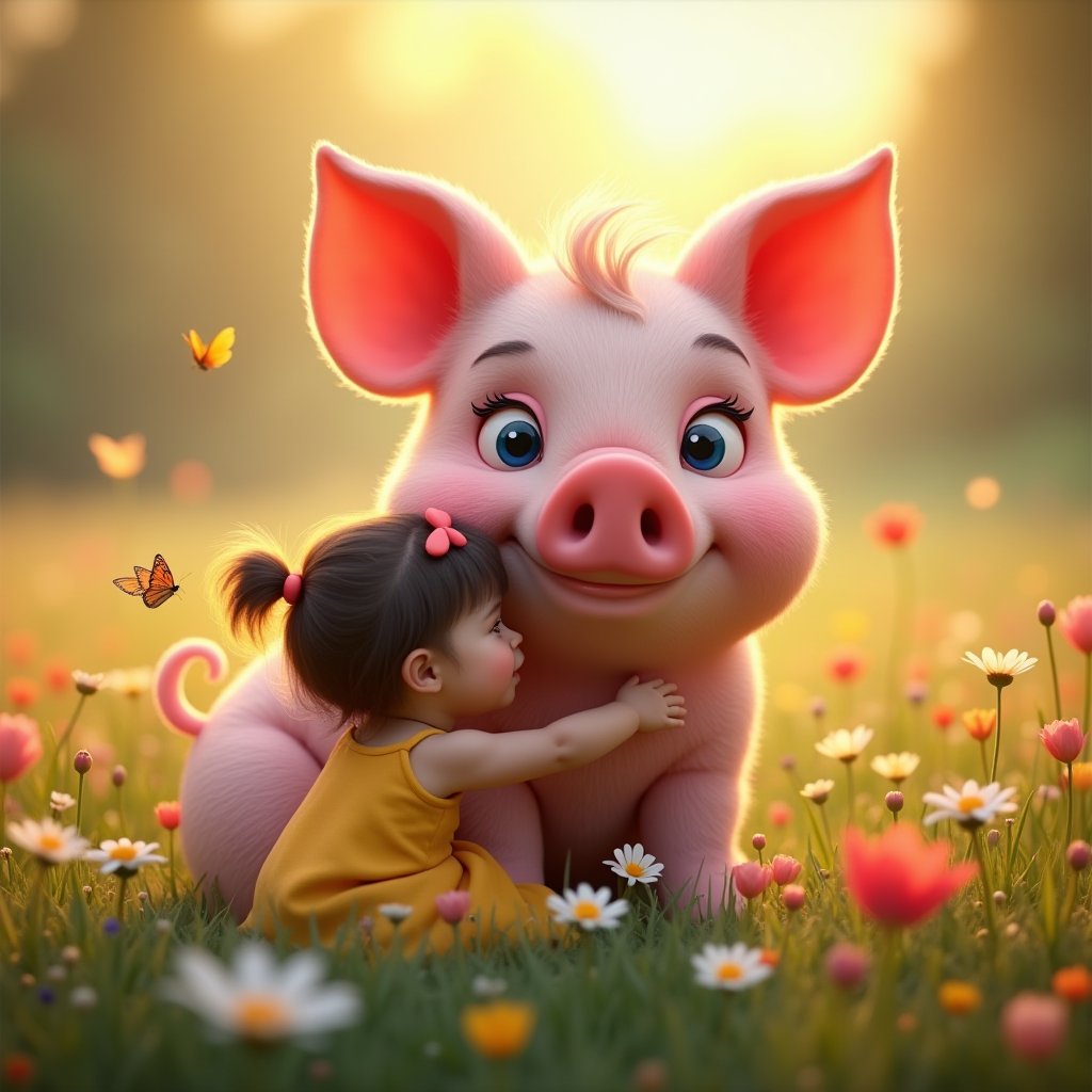 Piglet and Petal Dance - Kids AI stock