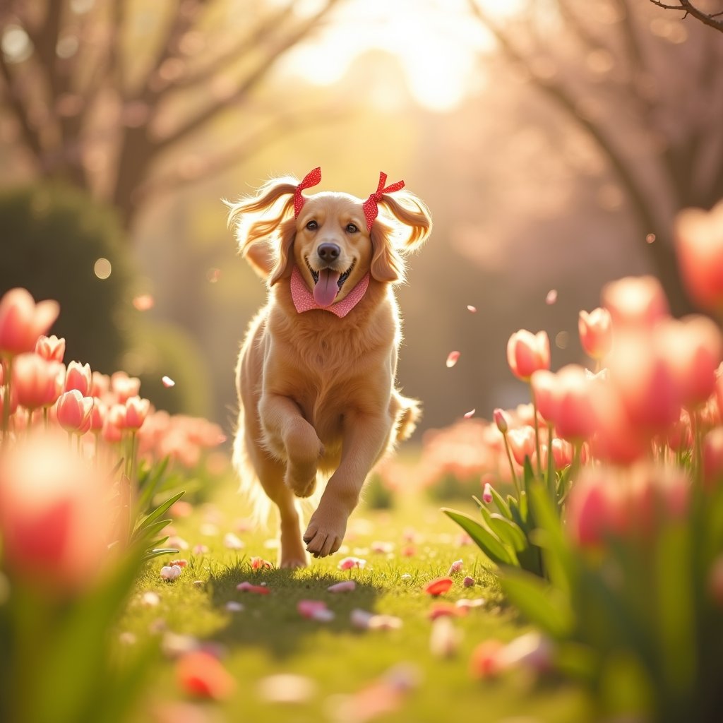 Pigtails Bounce With Golden Retriever - Kids AI stock