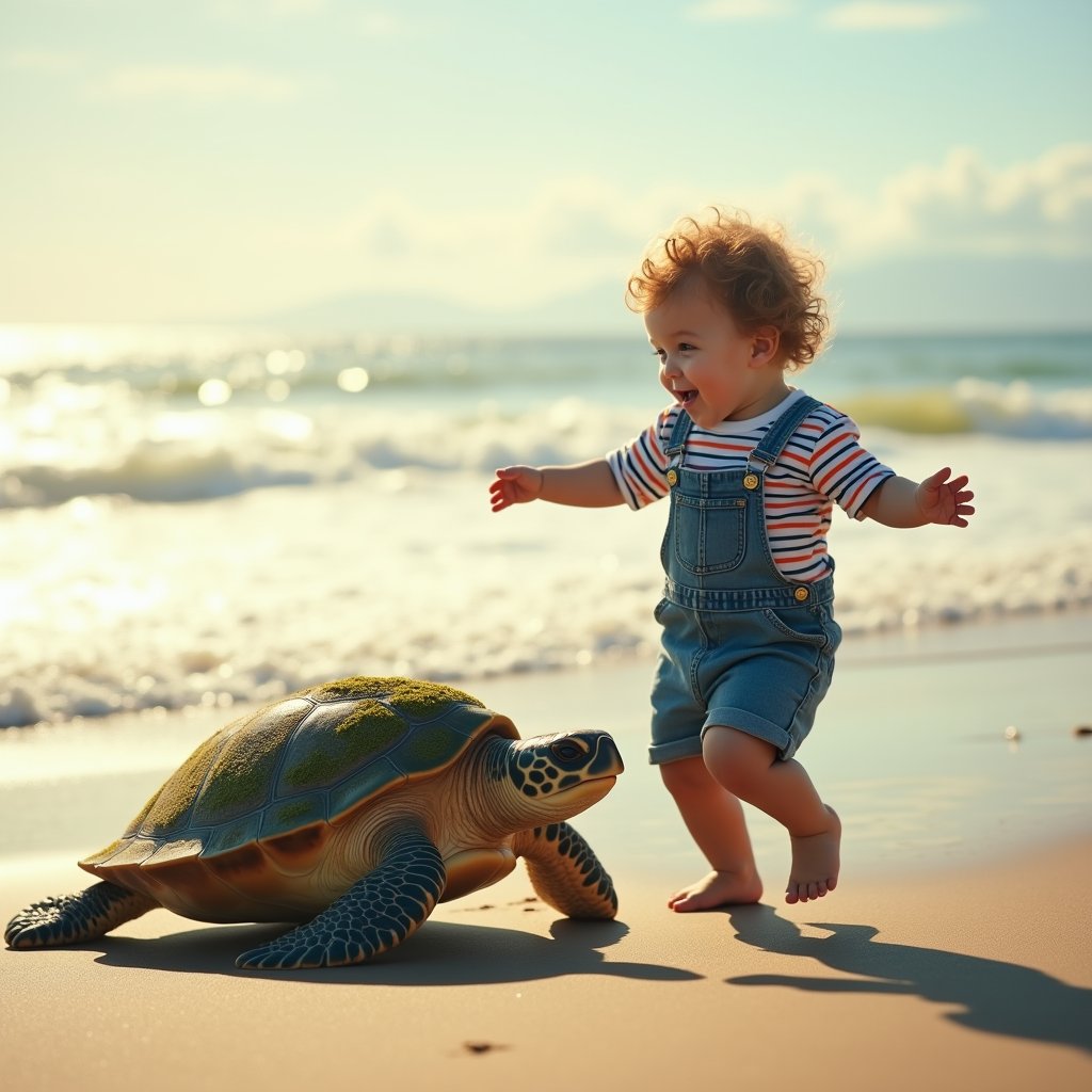 Toddler and Sea Turtle Beach Bounce - Kids AI stock
