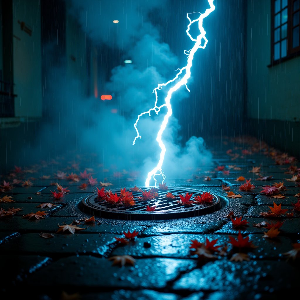 Blue Surge Through Autumn Grate - Lightning & Energy AI stock