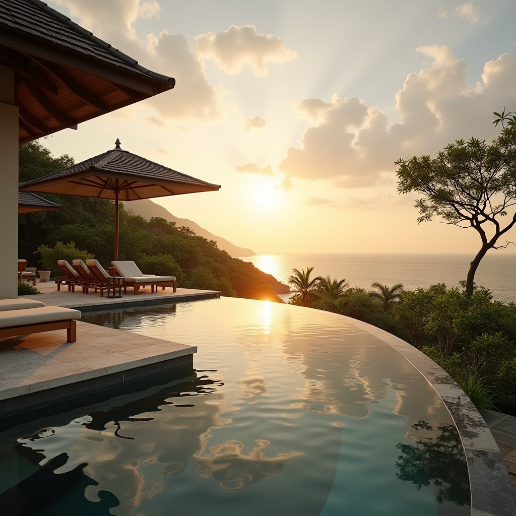 Bali Villa at Sunset - Luxury AI stock
