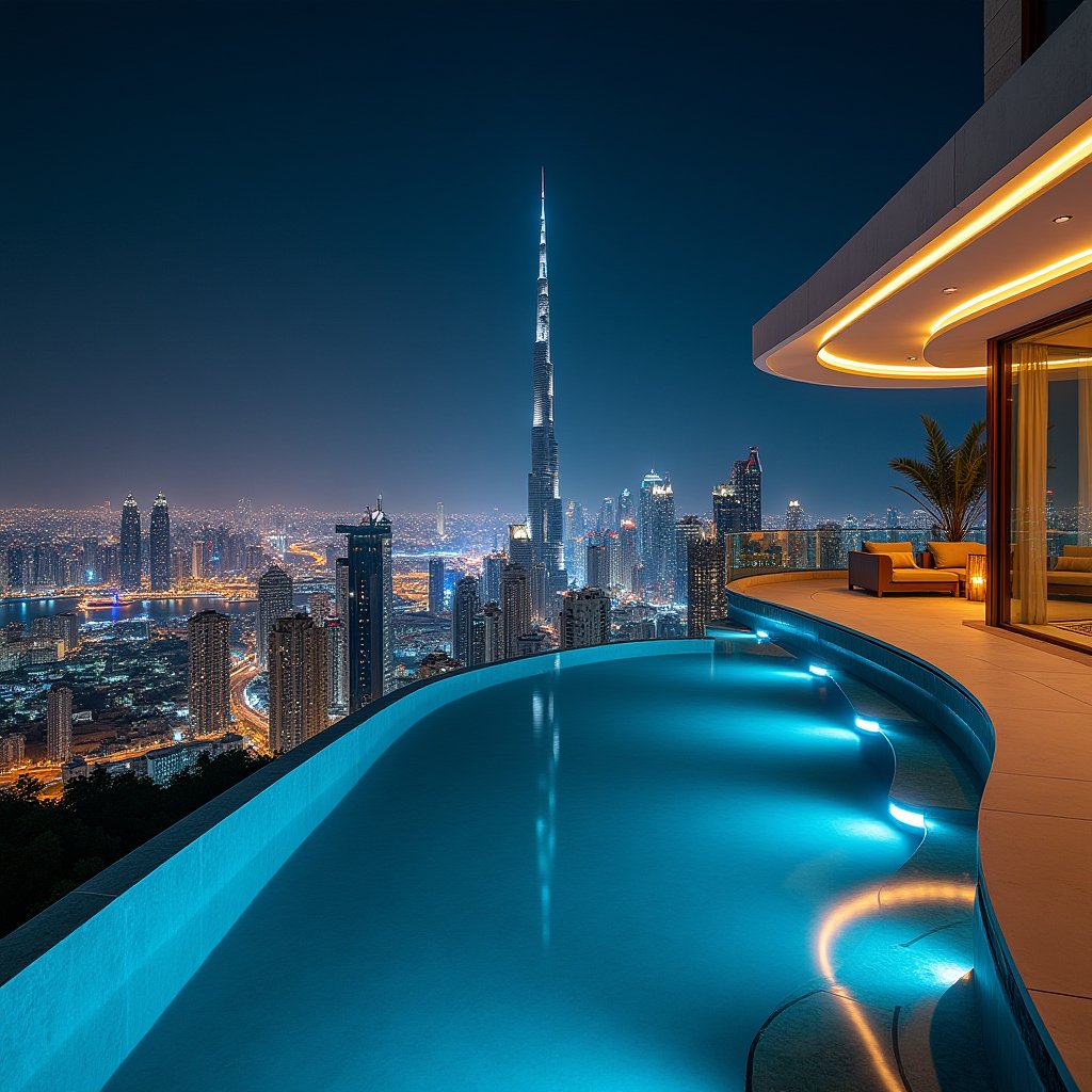 Golden Horizon, Dubai Night's Embrace - Luxury AI stock