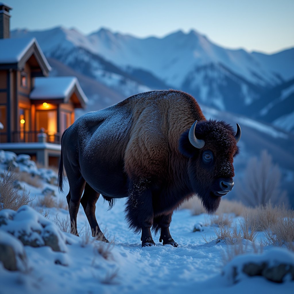 Bison Above Amber Lodge - Luxury AI stock
