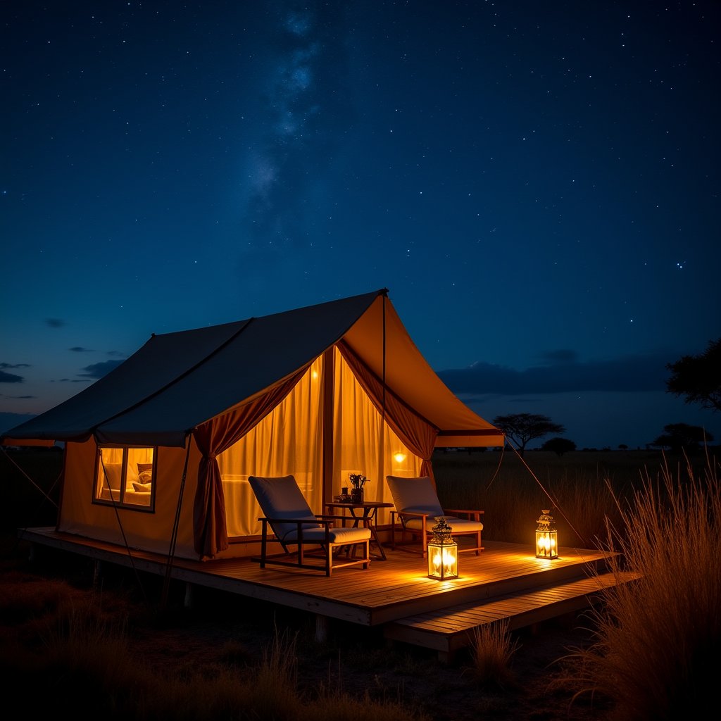 Lantern Glow Beneath Milky Way - Luxury AI stock