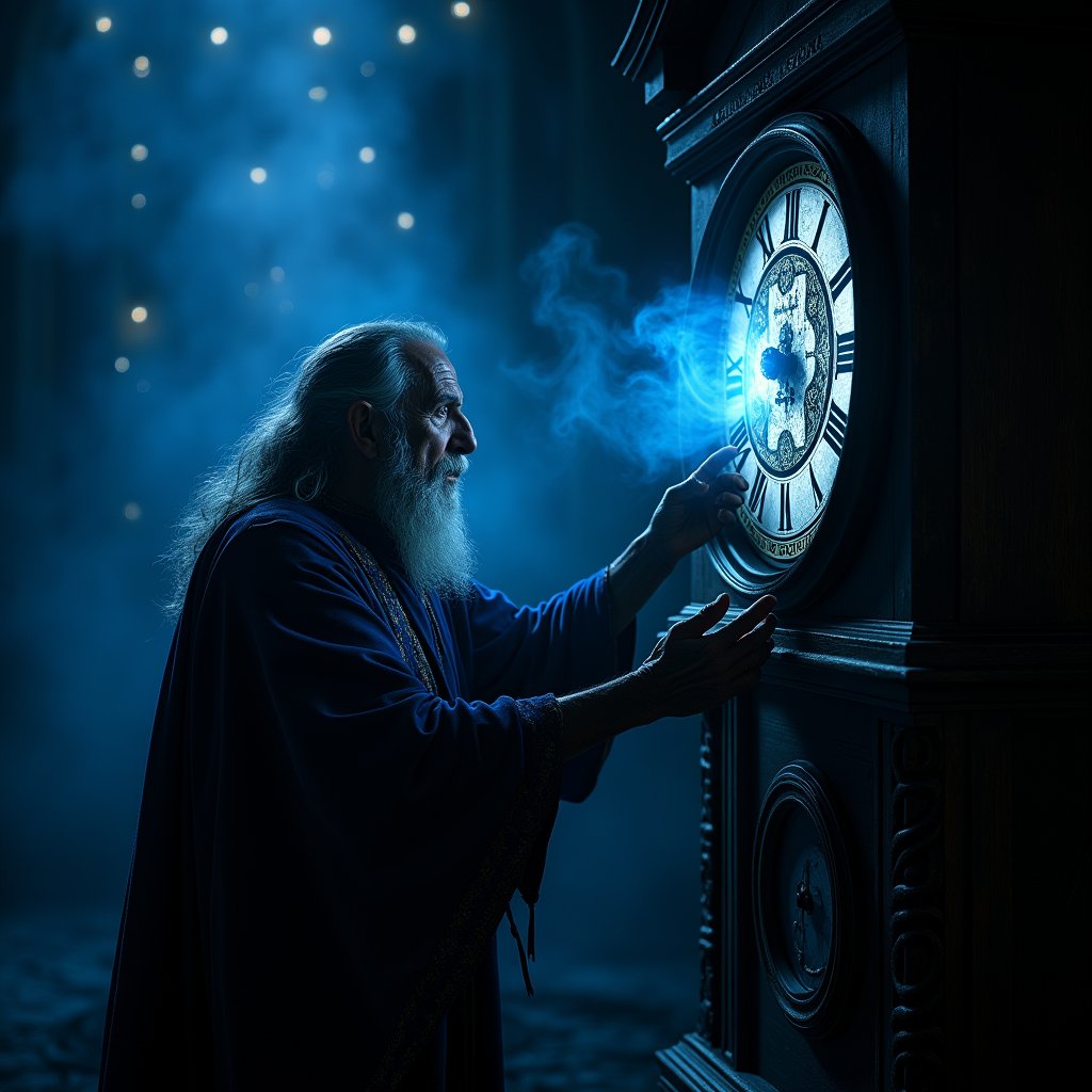 Wizard Binds the Frozen Pendulum - Magic & Spells AI stock