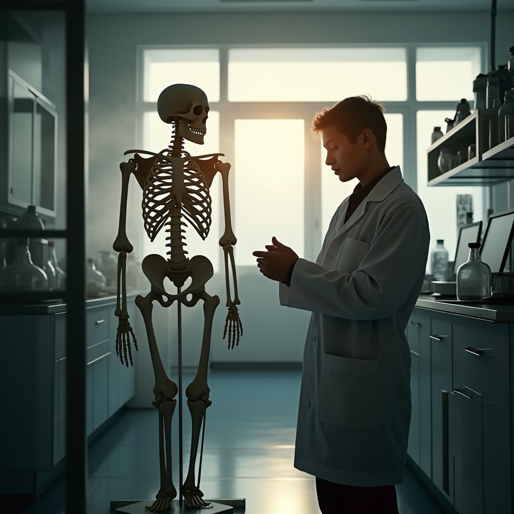 Student Studies Sternum in Sterile Light - Medical & Health AI stock