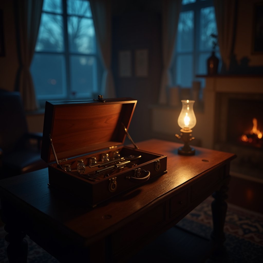 Midwife's Mahogany Kit at Dusk - Medical & Health AI stock